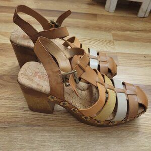 KORKS Kork-Ease Willow Brown Strappy Chunky Heel Platform Sandals US 8